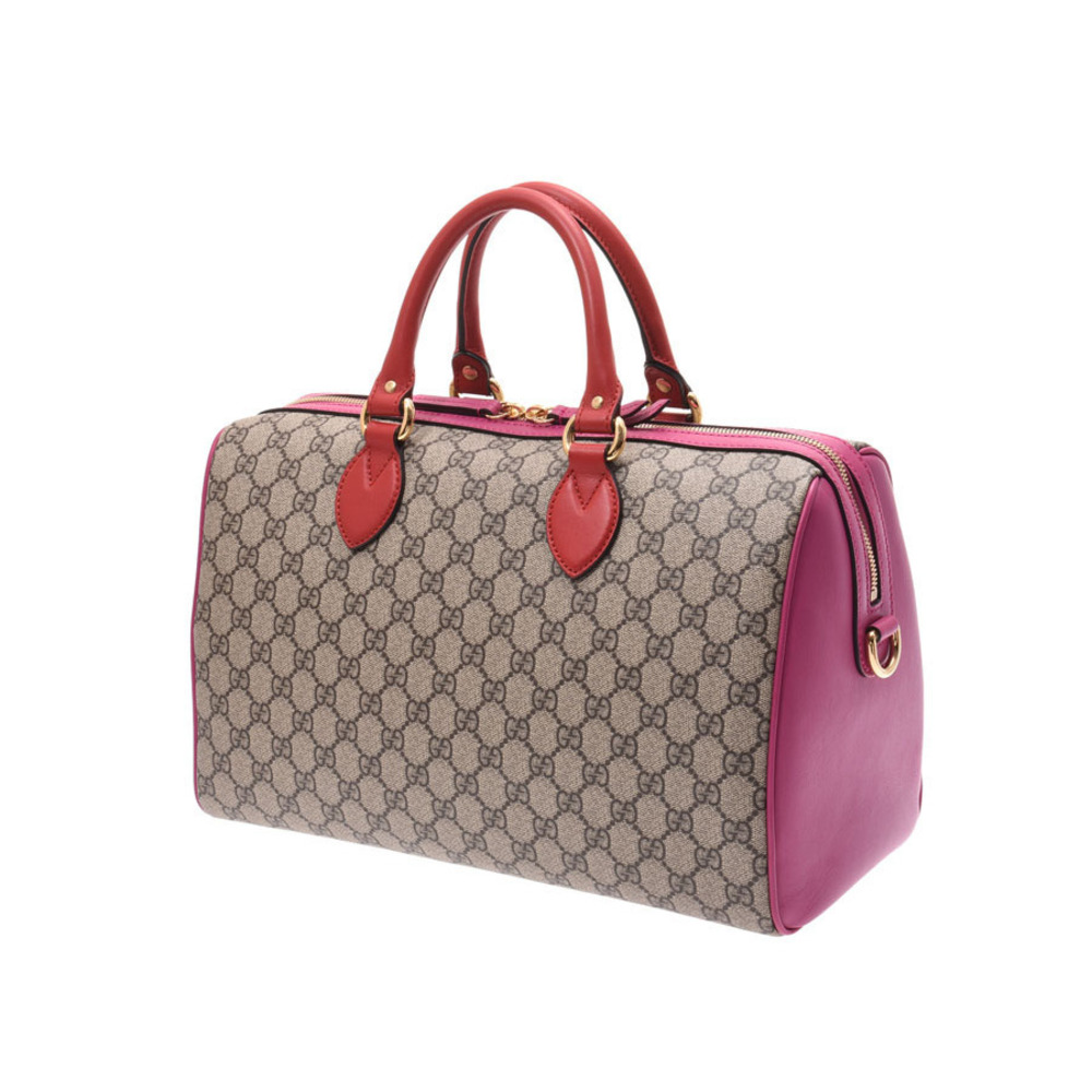 Gucci Strap Boston Bag Tan Pink Beige Red Leather Supreme GG